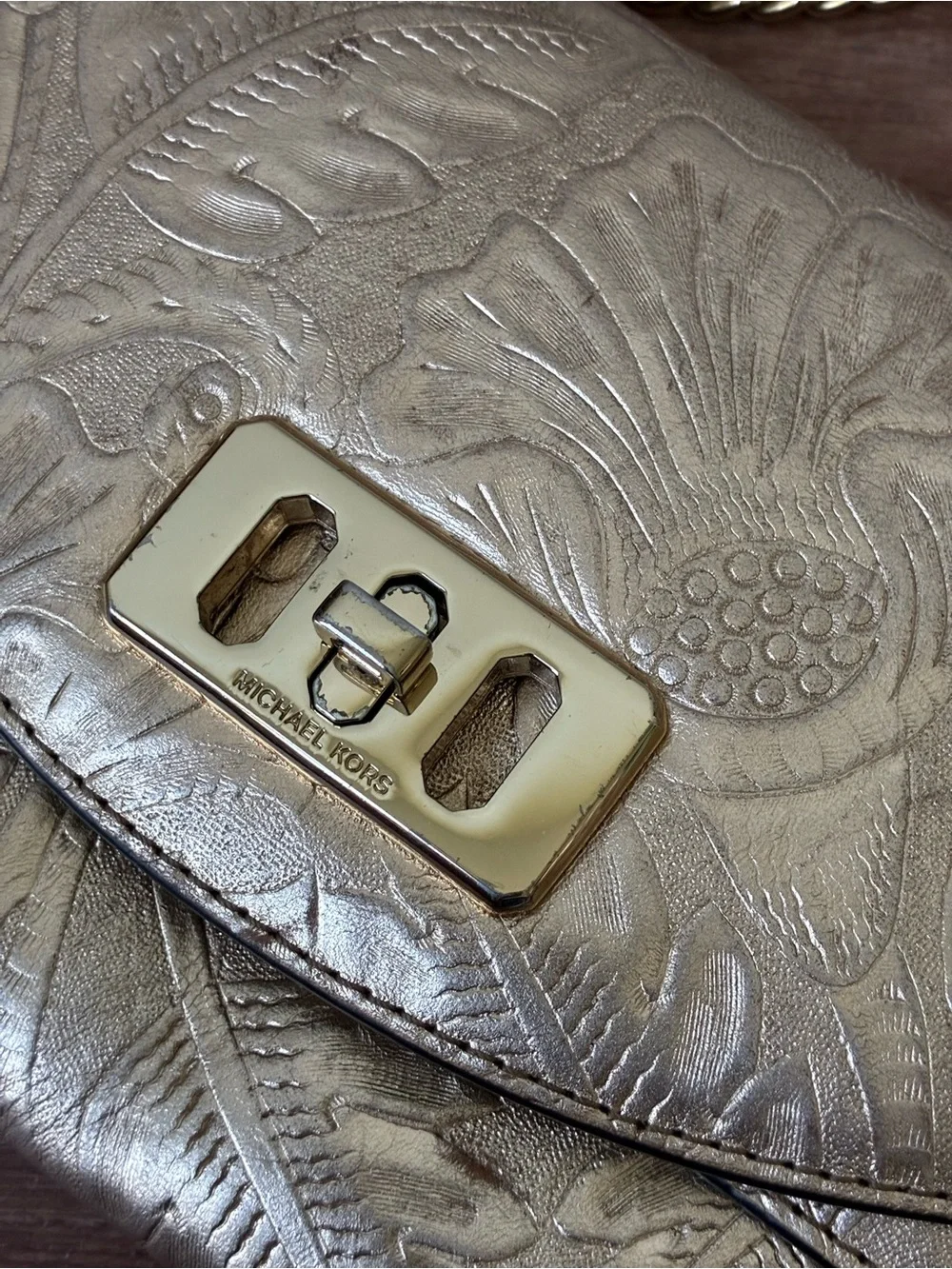 Michael Kors Metallic Embossed Leather Clutch Crossbody